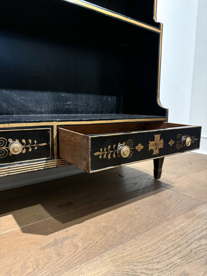 Regency Ebonised Gilt Painted Pine Waterfall Bookcase