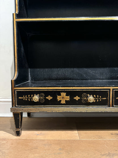 Regency Ebonised Gilt Painted Pine Waterfall Bookcase