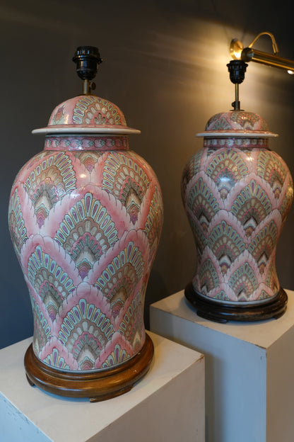 Pair of hand painted vase lamps