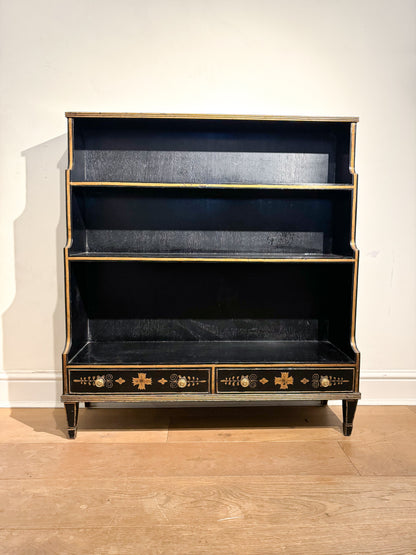 Regency Ebonised Gilt Painted Pine Waterfall Bookcase