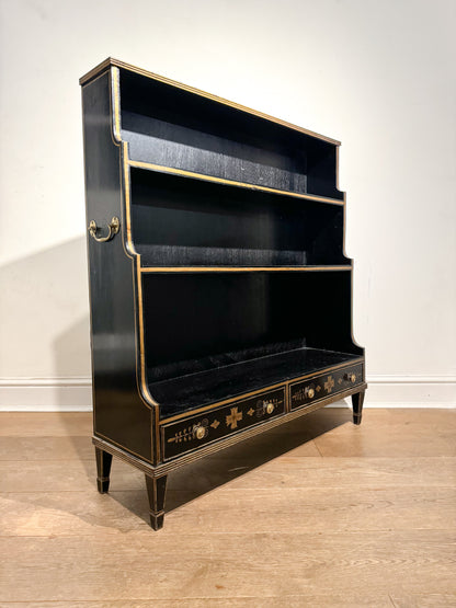 Regency Ebonised Gilt Painted Pine Waterfall Bookcase