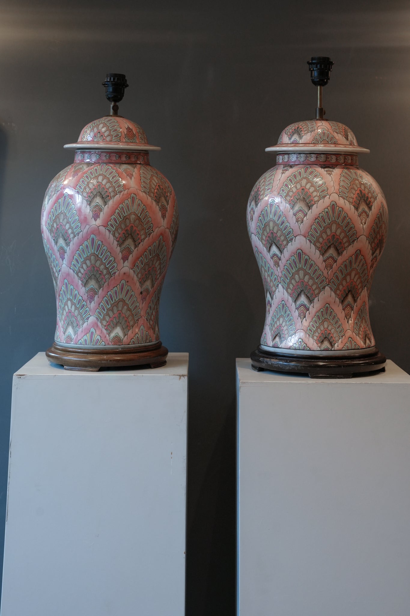 Pair of hand painted vase lamps